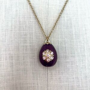 Vintage Avon Purple Golden Egg Pendant Necklace Faberge Egg Inspired Pendant